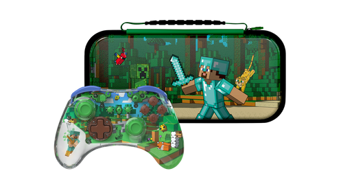 PDP REALMz™ Wireless Controller: Minecraft Forest Biome + Travel Case Plus Minecraft Forest Battle for Nintendo Switch™ Bundle