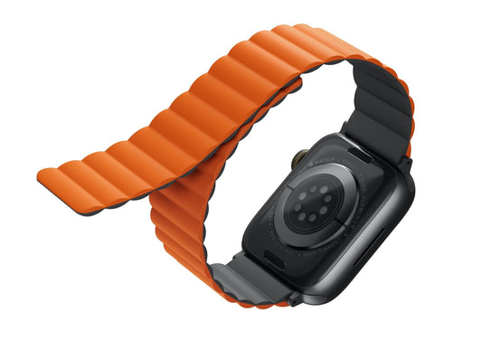 Uniq Revix Magnetic Silicone Band for Apple Watch 45/44/42mm - Gray/Orange